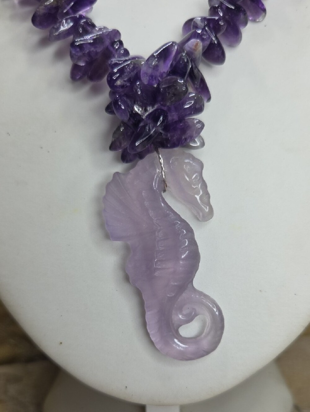 925 Sterling Silver Purple Amethyst Necklace Bracelet Earring Set Seahorse - Picture 3 of 10